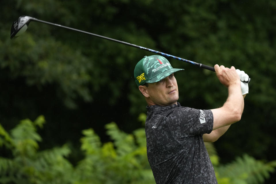 Zach Johnson hits off the second tee during the final round of the John Deere Classic golf tournament, Sunday, July 11, 2021, at TPC Deere Run in Silvis, Ill. (AP Photo/Charlie Neibergall)