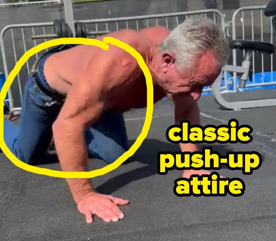 Every January, I begrudgingly wander into a gym for a few weeks before abandoning that resolution for the year, so I've seen what people wear to work out. And I've never in my decade of Januarys seen someone wear belted jeans to the gym. Is it possible RFK Jr. is faking his alpha gym bro status for clout??? I don't know, I'm just asking questions.