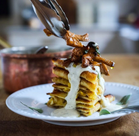 Spaghetti Squash Crepes with Mushrooms and Sage