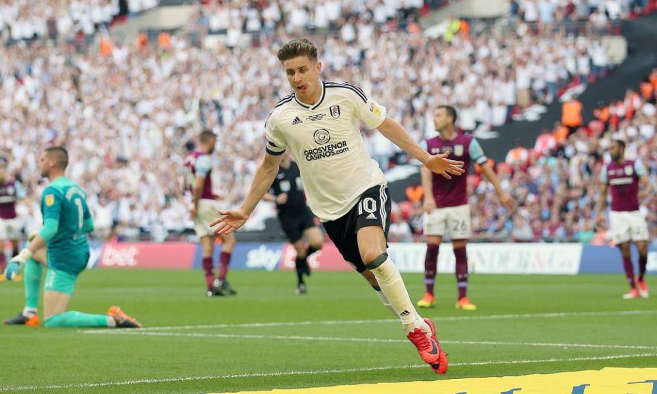 Fulham’s Tom Cairney celebrates after scoring at Wembley