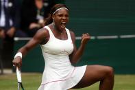 LONDON, ENGLAND - FILE: Serena Williams of USA celebrates a point during the Ladies Singles Final Match against Vera Zvonareva of Russia on Day Twelve of the Wimbledon Lawn Tennis Championships at the All England Lawn Tennis and Croquet Club on July 3, 2010 in London, England. It was reported that tennis star Serena Williams is recovering in a Los Angeles' Cedars Sinai Medical Center after undergoing emergency treatment on February 28 for a blood clot in her lungs March 2, 2011. (Photo by Julian Finney/Getty Images)