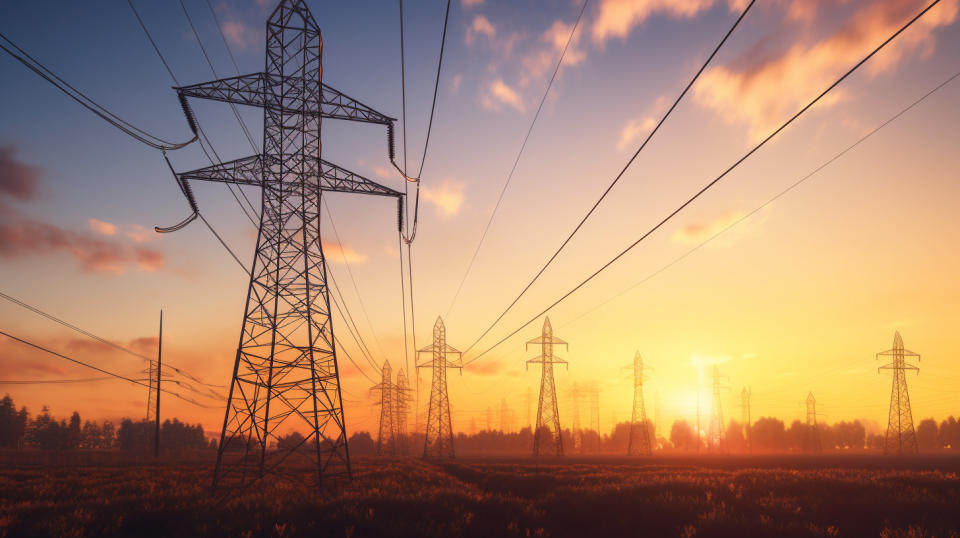 A series of large electrical transmission towers providing power to the public.