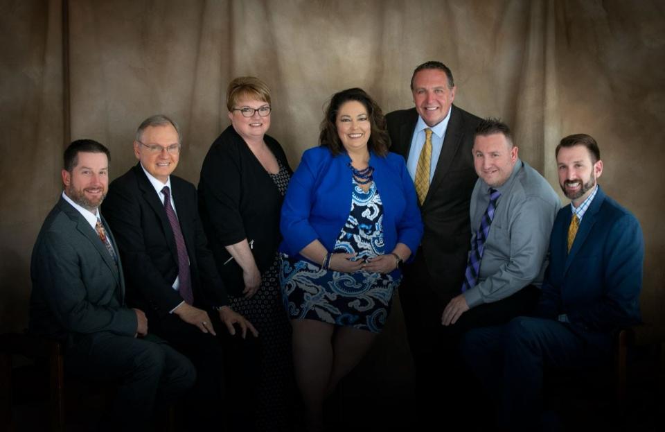 The Bolivar school board includes, from left: Daniel Goodman, Brad Wommack, Keri Clayton, Paula Hubbert, Ron Owens, Mike Ryan, and Kyle Lancaster.