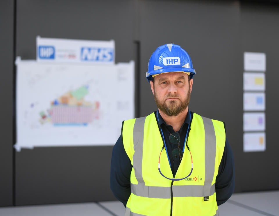 John Fowler of IHP at the new temporary NHS Nightingale Hospital North West being built at Manchester Central conference centre in Manchester, as the UK continues in lockdown to help curb the spread of the coronavirus.