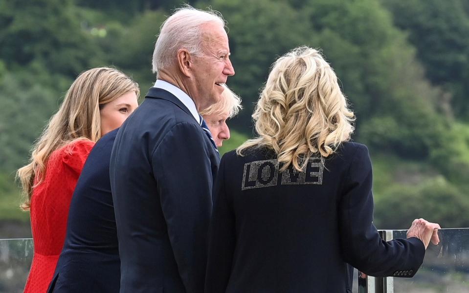 The 'Love' message on Dr Biden's jacket was a departure from that of her predecessor - REUTERS/Toby Melville/Pool