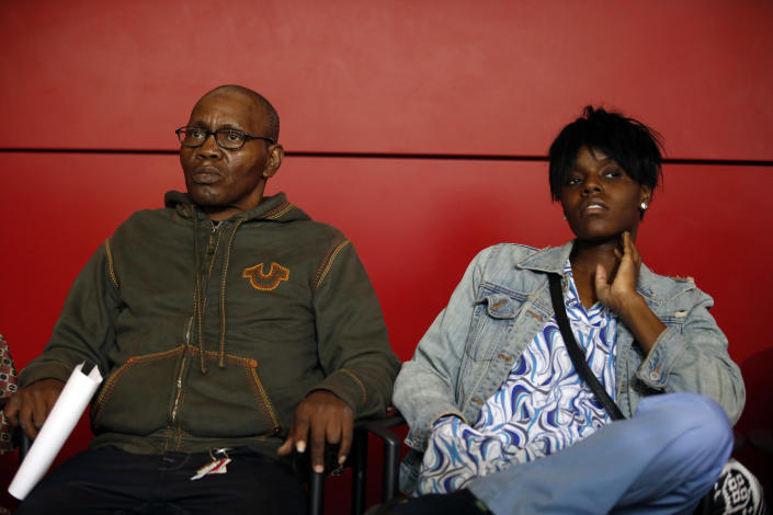 Freddie Gray&amp;#39;s stepfather Richard Shipley, lef, sits with Fredricka Gray during a press availability at the Reginald F. Lewis Museum of Maryland African American History and Culture, Friday, May 1, 2015 in Baltimore. State&amp;#39;s Attorney Marilyn J. Mosby announced criminal charges against all six officers suspended after Freddie Gray suffered a fatal spinal injury while in police custody in Baltimore. (AP Photo/Alex Brandon)