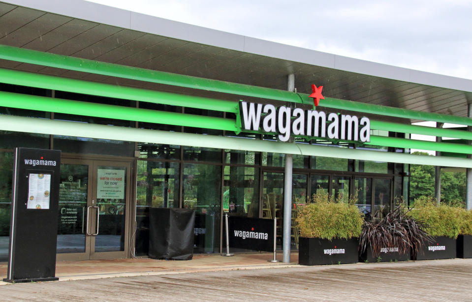 RUSHDEN, UNITED KINGDOM - 2020/07/07: Wagamama logo seen at one of their branches. (Photo by Keith Mayhew/SOPA Images/LightRocket via Getty Images)