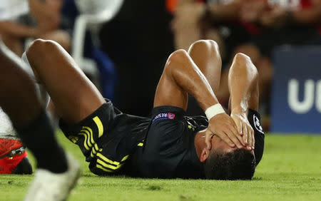 Foto del miércoles del delantero de la Juventus Cristiano Ronaldo reaccionando tras ser expulsado. Sep 19, 2018. REUTERS/Sergio Perez