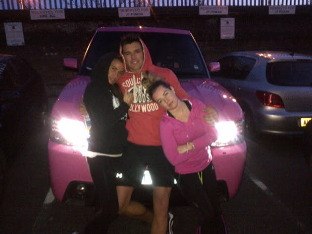 Celebrity photos: Katie Price tweeted a picture of herself with her boyfriend Leandro, and her PA. The trio posed in front of Katie’s bright pink Range Rover.