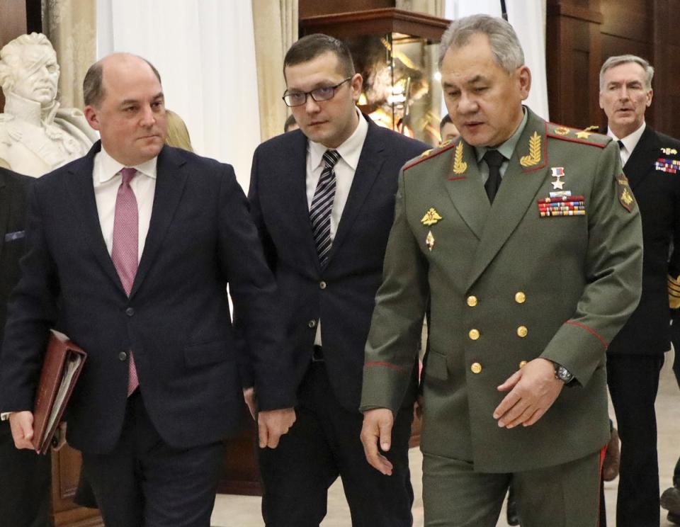 Defence Secretary Ben Wallace with his Russian counterpart Sergei Shoigu, during talks in Moscow (PA Media)