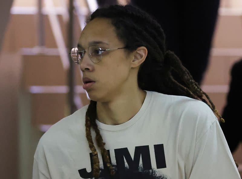 U.S. basketball player Brittney Griner attends a court hearing in Khimki