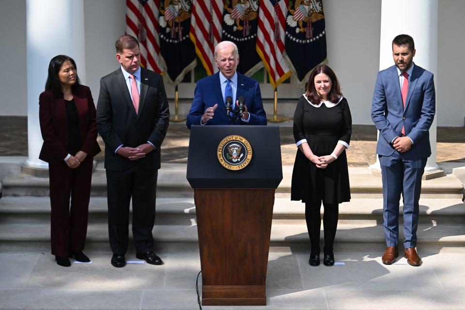 President Biden speaks about the railway labor agreement in the Rose Garden of the White House on Sept. 15, 2022. / Credit: JIM WATSON/AFP via Getty Images