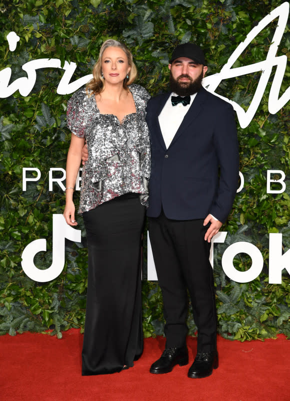 Michael Halpern, with Stephanie Phair of the British Fashion Council, at the 2021 Fashion Awards.<p>Photo: Gareth Cattermole/BFC/Getty Images for BFC</p>