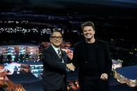 Akio Toyoda, president of Toyota Motor Corporation, and Danish architect Bjarke Ingels, CEO of Bjarke Ingels Group, pose at a news conference during the 2020 CES in Las Vegas