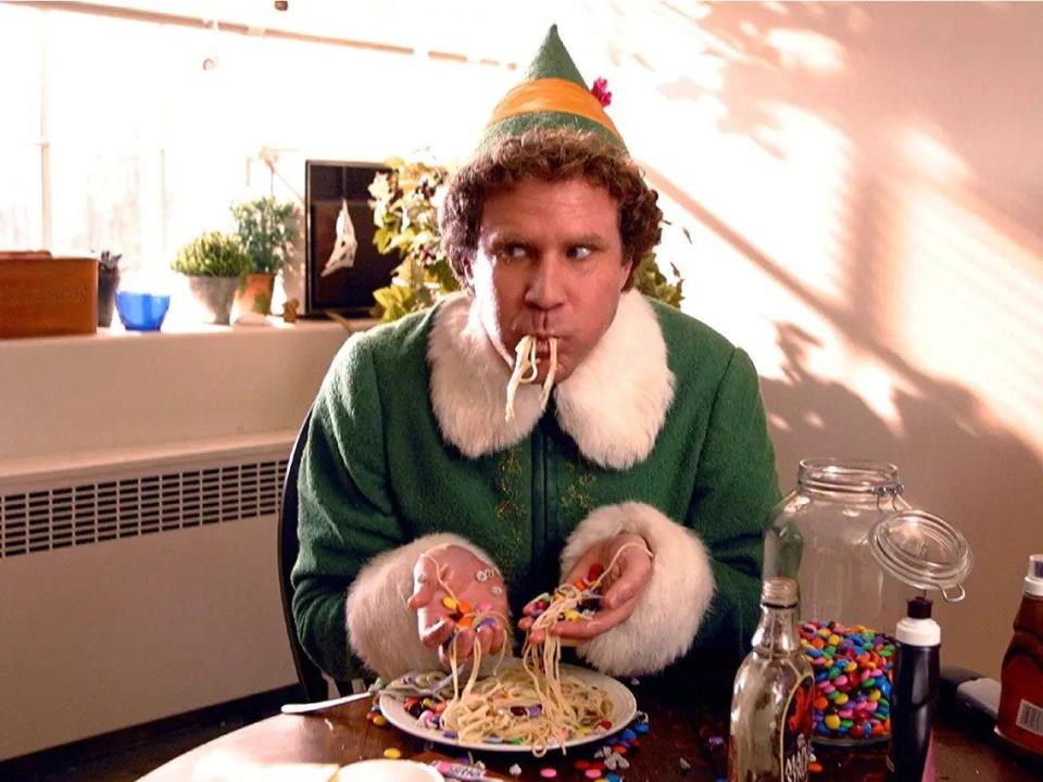 Will Ferrell dresses as an elf eating spaghetti and cereal