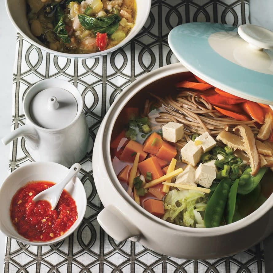 Udon with Mushroom Broth, Cabbage, and Yams