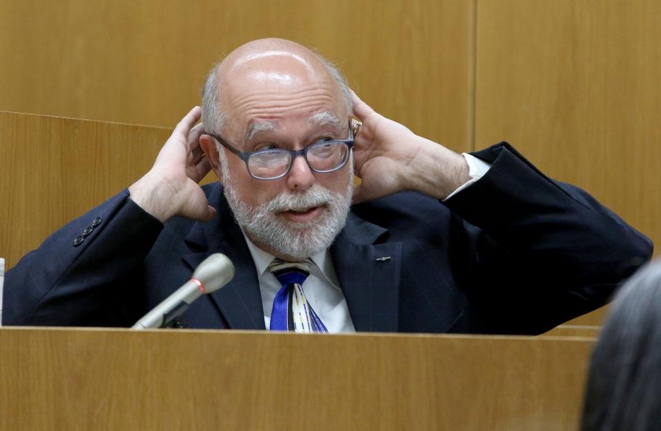 Forensic Pathologist Dr. Thomas A. Andrew descibes injuries to Corey Micciolo's head during Christopher Gregor's trial before Superior Court Judge Guy P. Ryan in Toms River Wednesday, May 8, 2024.