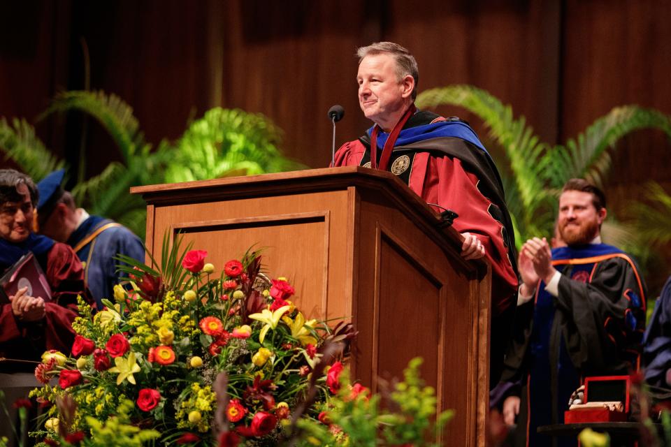 Florida State University's 16th President Richard D. McCullough presents his inaugural address Friday, Feb. 25, 2022.