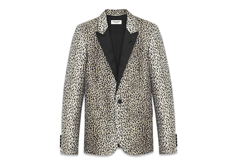 Saint Laurent Iconic Le Smoking Jacket in Beige and Black Babycat Jacquard