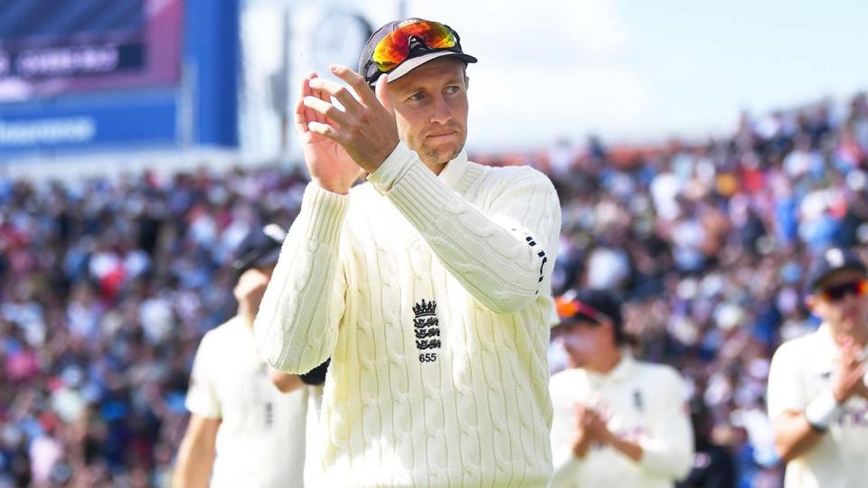 Joe Root (pictured) leading his team on to the field.