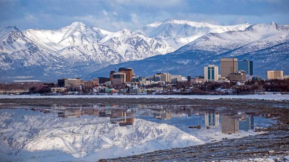 Anchorage Skyline with a winter reflection.