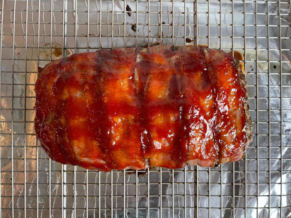 Meat loaf wrapped in bacon.