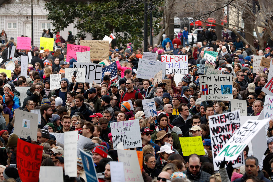 Anti-Trump protesters rally for Muslim and immigrant rights