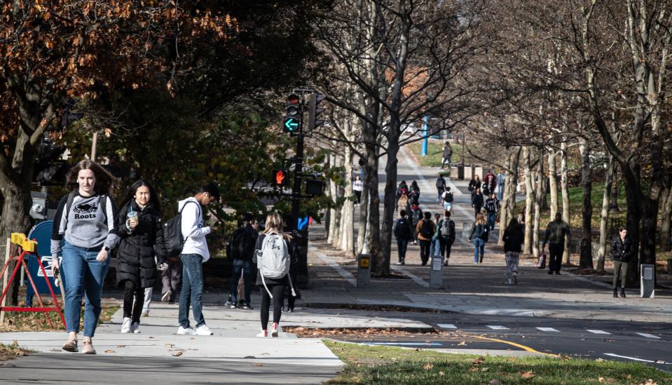 Cornell University students walk on campus Nov. 6, 2023. Tensions remain high on the Ithaca, N.Y. campus after a student posted threats against Jews following IsraelÕs response to the Oct. 7th attacks by Hamas.