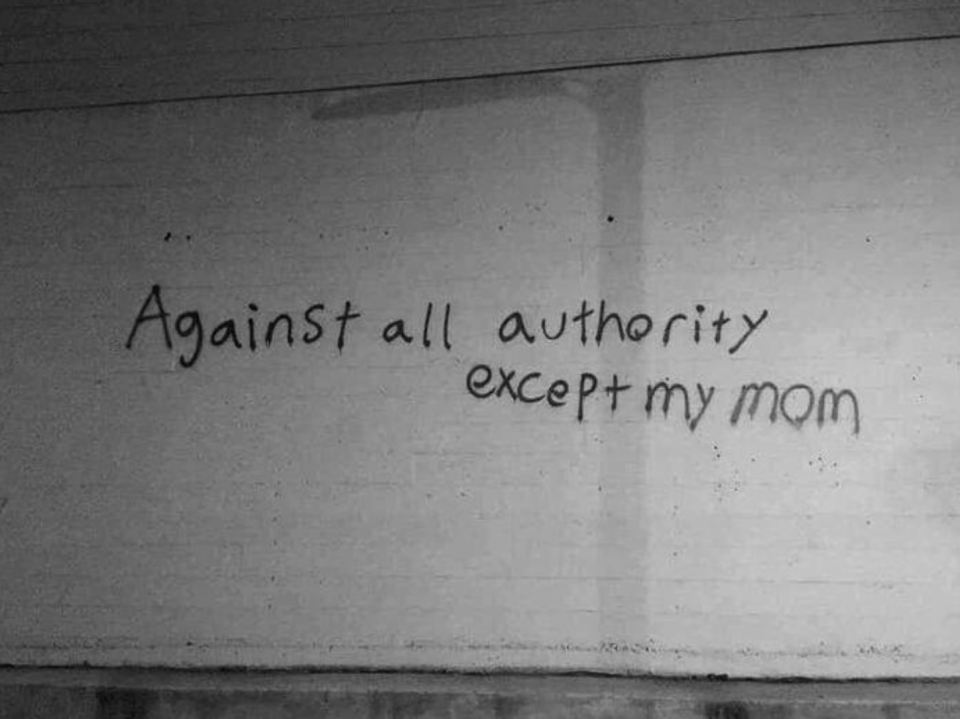 "Against all authority except my mom"