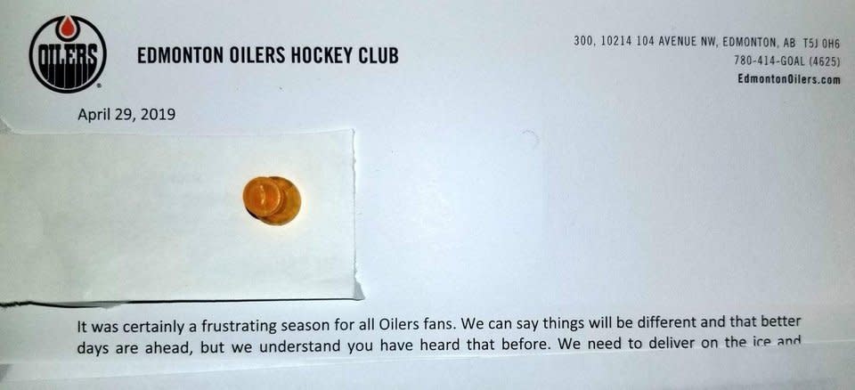 The Edmonton Oilers were brutally honest about another disappointing season in a letter to season ticket holders. (Photo: Reddit) 