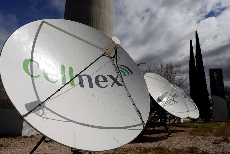 FILE PHOTO: Telecom antennas of SpainÕs telecoms infrastructures firm Cellnex are seen under main telecom tower, known as "Piruli", in Madrid