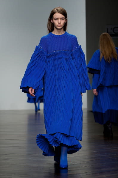 Central Saint Martins students never fail to produce experimental designs - as was this case with this electric blue bauble dress.