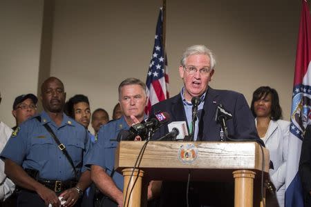 Missouri Governor Jay Nixon declares a state of emergency and curfew in response to looting the previous night in Ferguson, Missouri August 16, 2014. REUTERS/Lucas Jackson