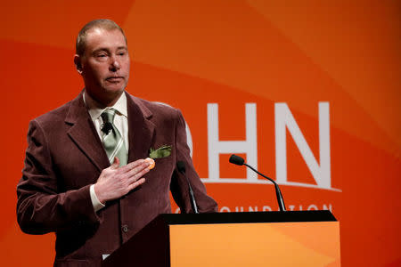 Jeffrey Gundlach, CEO of DoubleLine Capital LP, presents during the 2018 Sohn Investment Conference in New York City, U.S., April 23, 2018. REUTERS/Brendan McDermid