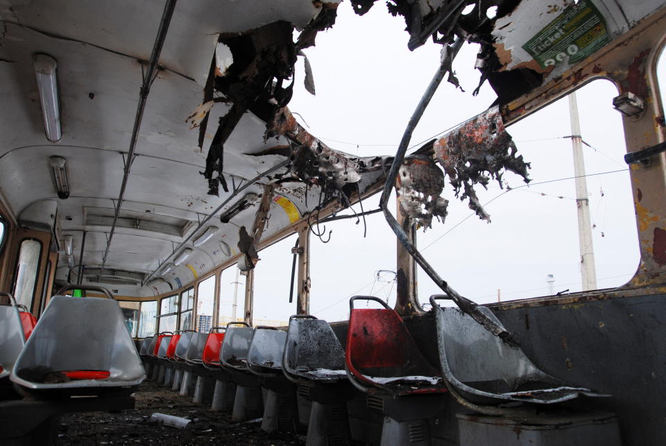 A hole in the roof of a tram.