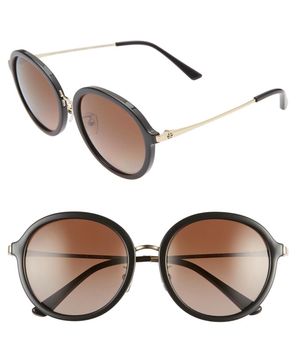 Tory Burch 55mm Polarized Round Sunglasses. Image via Nordstrom.