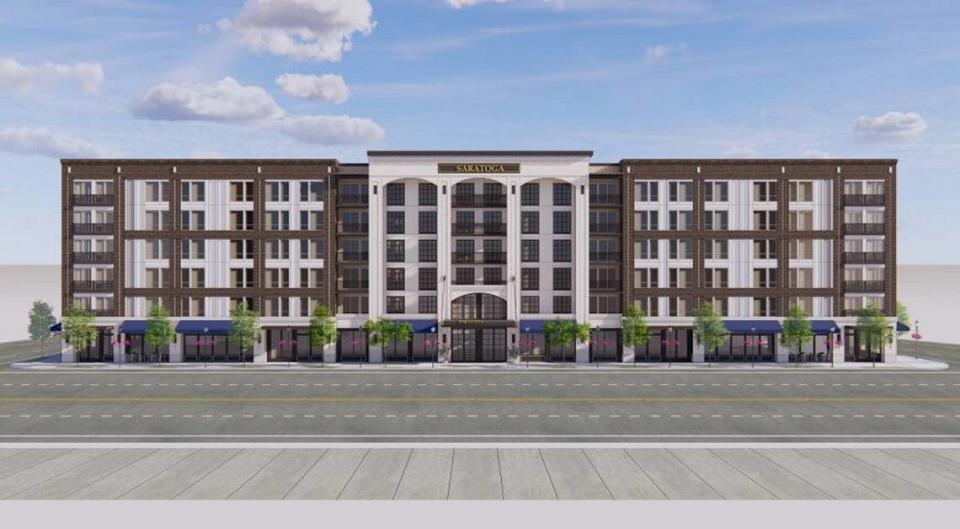 “Exterior finishes will be primarily brick masonry and stucco with vinyl windows and aluminum storefront for fenestration,” design documents state. “The detailing and overall composition is focused on a classical styling for the brickwork and brick detailing with modern touches in the use of stucco and fiber cement trim.”