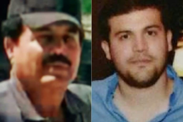 Una combinación de imágenes creada el 26 de julio de 2024 de fotografías sin fecha de los narcotraficantes Ismael "El Mayo" Zambada García (izq.), cofundador del Cartel de Sinaloa; y de Joaquín Guzmán López, hijo de Joaquín "El Chapo" Guzmán (Handout)