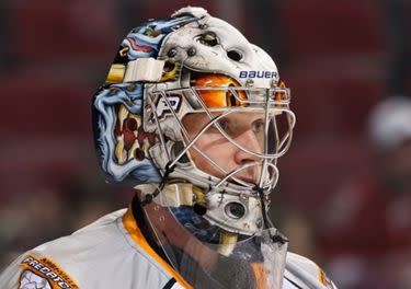 Scary hockey goalie mask with a frightening design