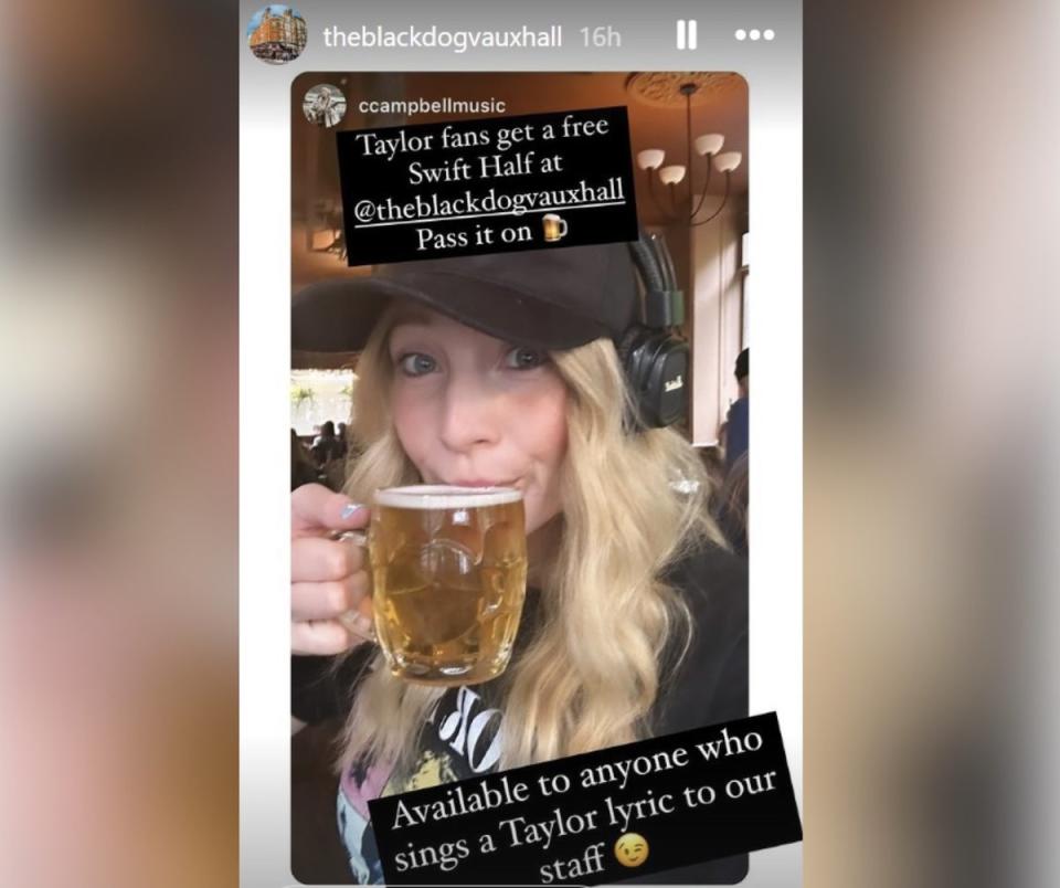 Taylor Swift fanatic enjoys a pint (Black Dog / Instagram)