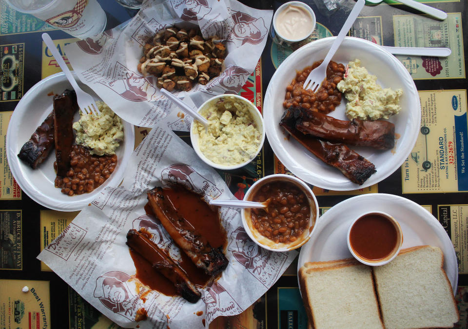 A BBQ spread at Dreamland in Birmingham, Alabama, one of the stops on Chop't's search for Southern food inspiration. (Photo: Ali Banks)