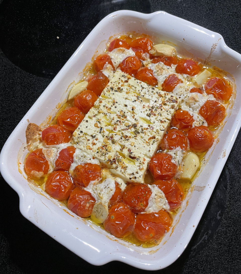 Feta pasta in dish