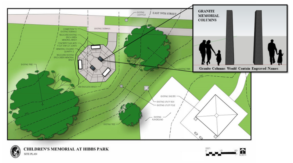 A rendering of the location of a Children’s Memorial at Hibbs Park.