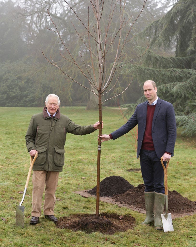 King Charles and Prince William plant a tree at Sandringham House