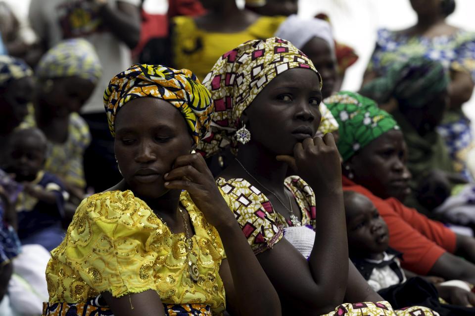 Displaced members of the Chibok community in Abuja gather to mark the one-year anniversary of the mass kidnapping of more than 200 schoolgirls from a secondary school in Chibok by Boko Haram militants, in Abuja