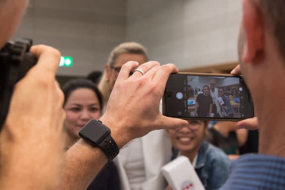 Ahrendts was surrounded by Apple fans at the store's opening