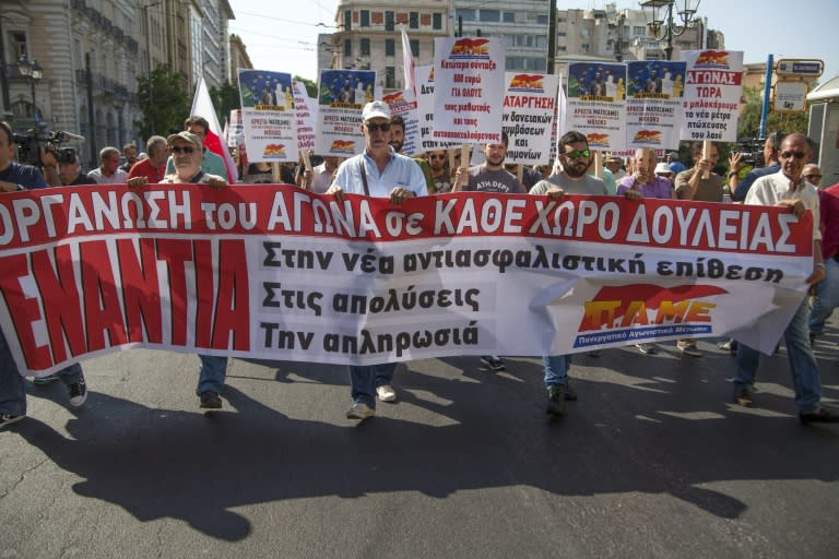 Greeks protest against austerity measures, in Athens, on August 5, 2015