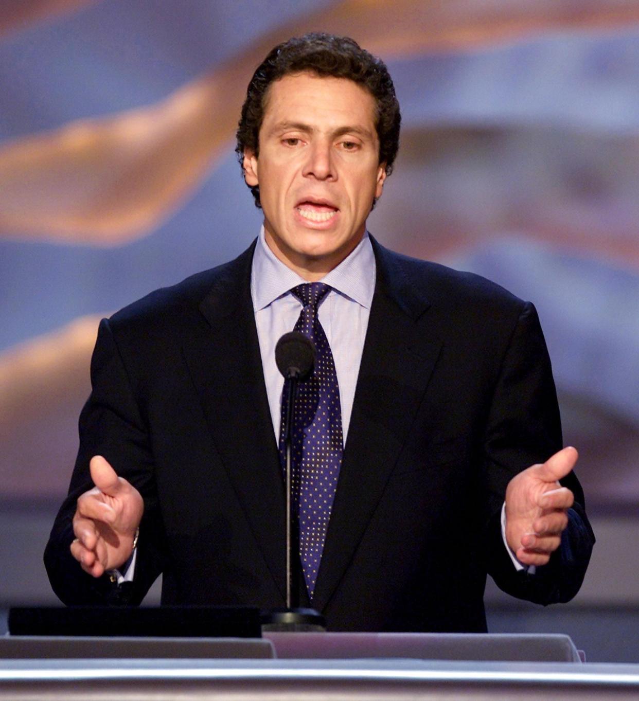 US Secretary of Housing and Urban Development Andrew Cuomo addresses the Democratic National Convention on its fourth and final day in August 2000 in Los Angeles, Calif.