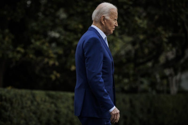 U.S. President Joe Biden walks out of the White House to board Marine One on the South Lawn of the White House on January 27, 2024 in Washington, DC. President Biden is heading to South Carolina for a campaign event. Photo by Samuel Corum/UPI