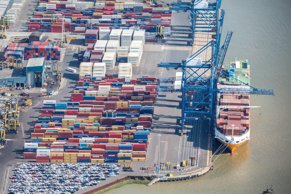 GRAYS, ENGLAND, UNITED KINGDOM - JUNE 14:   An aerial photograph of The Port of Tilbury on June 14, 2017 in Grays, England. (Photograph by David Goddard/Getty Images)